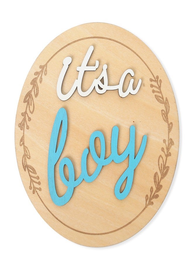 FUTNH It's A Boy/Girl Wooden Sign, Baby Announcement Plaque, 4.8 Inch Round, Blue - Image 1